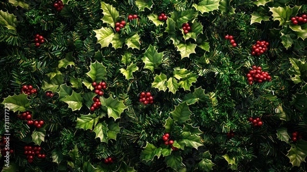 Obraz A Festive Christmas Holly and Berry Garland Background