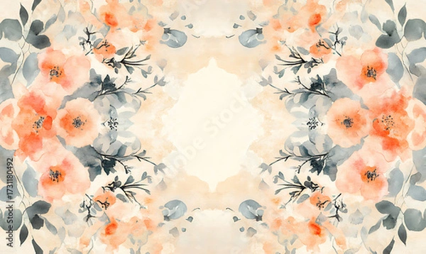 Fototapeta Tile or carpet pattern background with decorative, symmetrical elements. Ideal for wallpaper, textiles, or digital design projects.