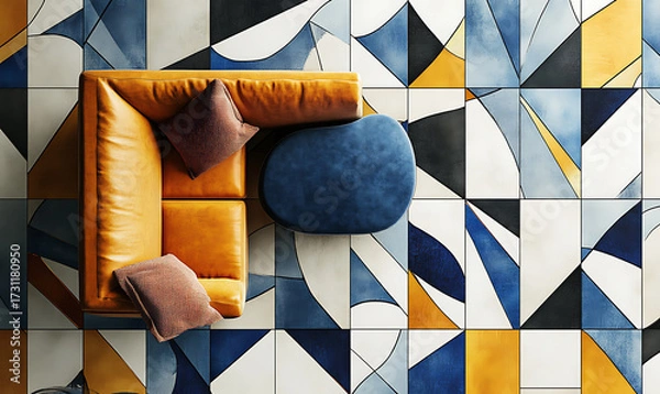 Fototapeta Tile or carpet pattern background with decorative, symmetrical elements. Ideal for wallpaper, textiles, or digital design projects.