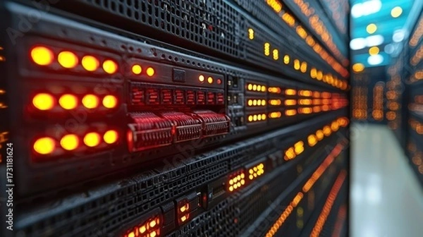 Obraz Illuminated Server Racks in a Modern Data Center