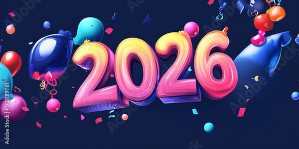 Fototapeta 2026 New Year background with bright, vibrant colors