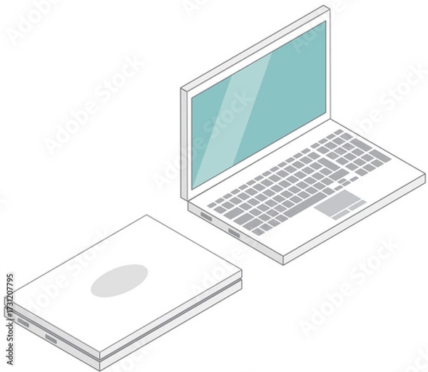 Fototapeta アイソメトリックな主線ありのノートパソコンの開閉セット