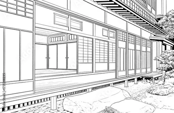 Obraz 漫画風ペン画イラスト　和風（外観）