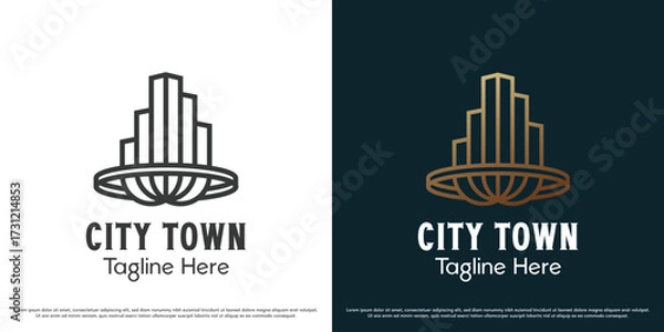 Obraz Town City logo design illustration vector. Metropolitan architecture silhouette. Modern simple icon symbol.