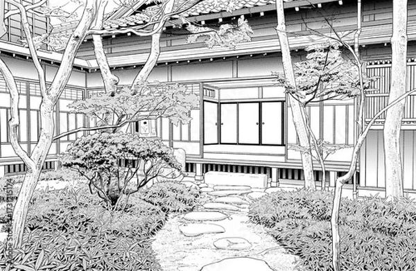Obraz 漫画風ペン画イラスト　和風（外観）
