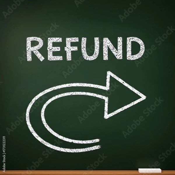 Fototapeta Refund concept with arrow on chalkboard