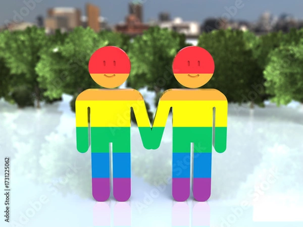 Obraz LGBTQを象徴した手を繋ぐ笑顔のアイコン　3Dイラストレーション
