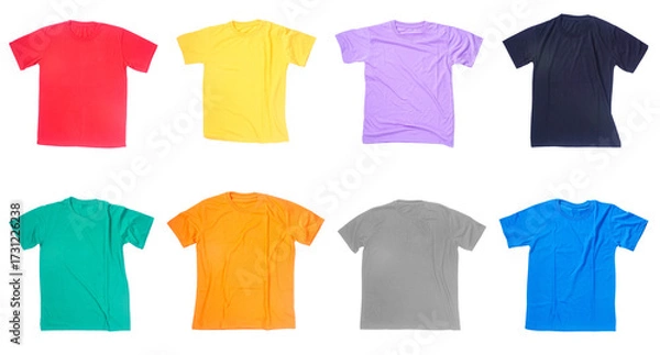 Fototapeta Set collection or collage of short sleeve basic tshirt template in various color isolated on transparent background