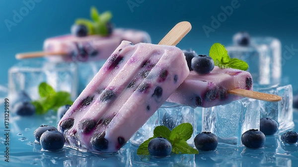 Obraz Summer frozen blueberry popsicle with fresh berries