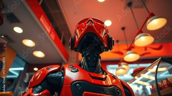 Obraz Red Robot in Modern Restaurant.