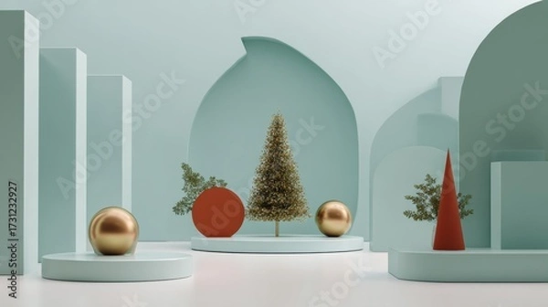 Fototapeta minimalist studio background with christmas concept