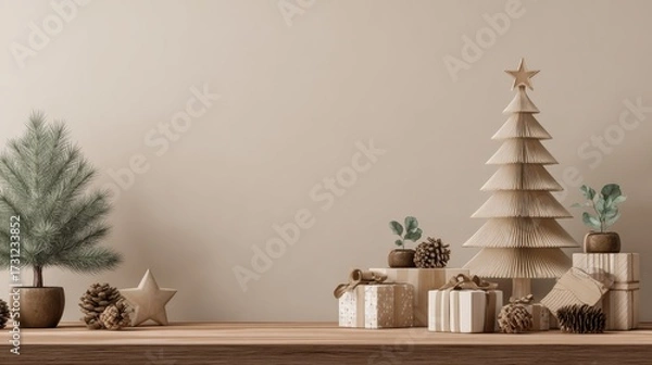 Fototapeta minimalist studio background with christmas concept