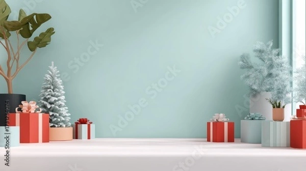 Fototapeta minimalist studio background with christmas concept
