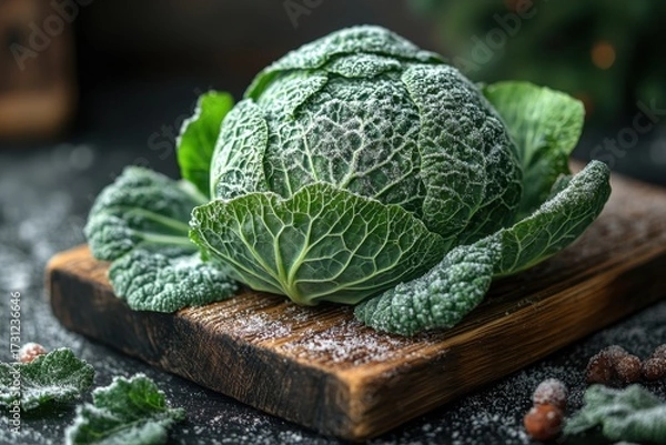 Obraz Head of cabbage on cutting board.