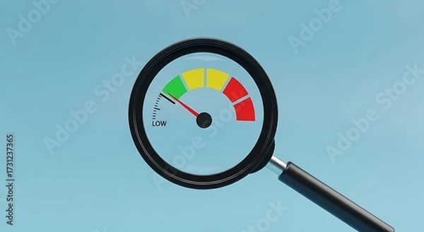 Fototapeta Magnifying Glass Over Speedometer Gauge Meter