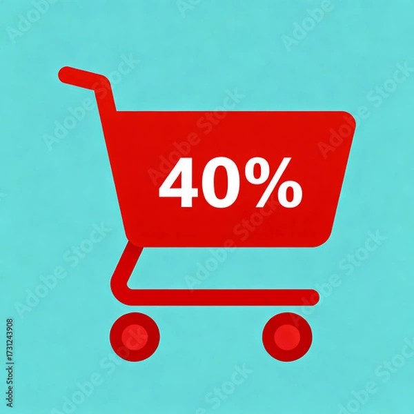 Obraz A stylized red shopping cart displaying a 40% discount against a teal background.