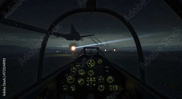 Obraz Cockpit View: Night Flight Under Attack