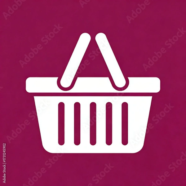 Obraz A simple white shopping basket icon against a textured maroon background.