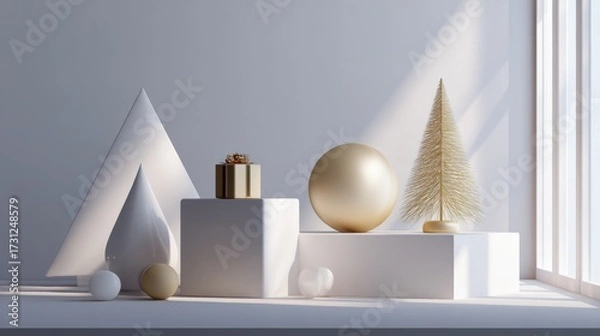 Fototapeta minimalist studio background with christmas concept
