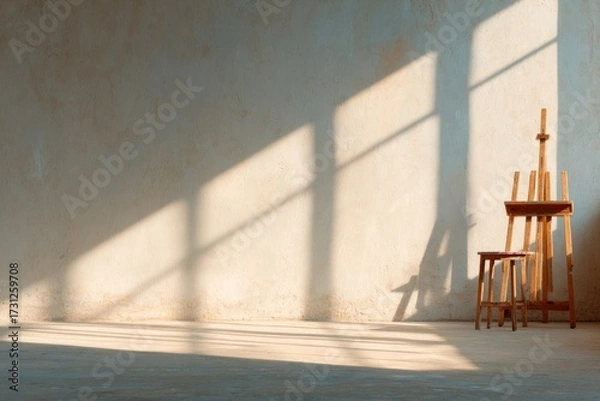 Fototapeta Bright studio space with soft shadows creating serene atmosphere