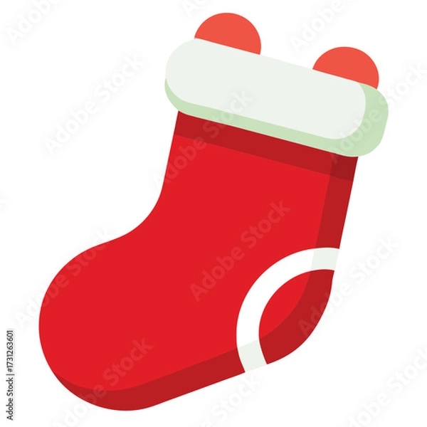 Obraz Red Christmas stocking with white trim and red pom poms