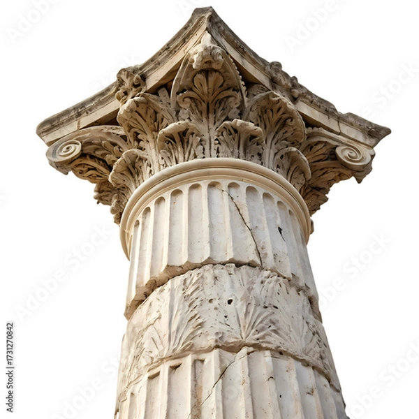 Fototapeta Ancient Greek Corinthian Column Capital: Architectural Detail, Classical Design, Stone Carving,  History, Architecture Photography