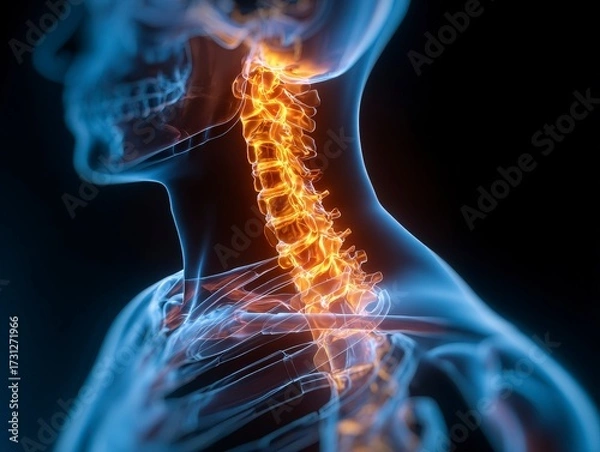 Fototapeta Detailed 3D Rendering of Human Neck and Shoulder Anatomy Highlighting Spinal Structure and Muscular Features