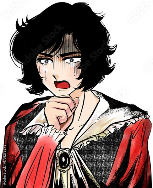 Fototapeta ショックで言葉を失う昭和少女漫画風中世ヨーロッパの黒髪王子