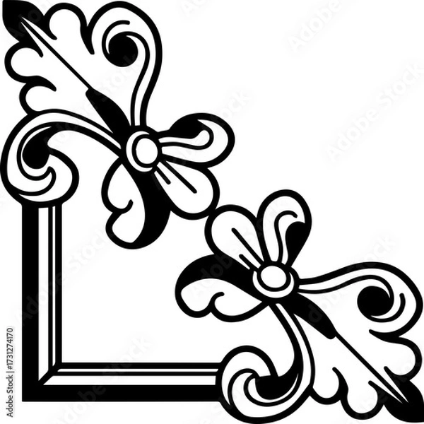 Fototapeta SVG vector illustration of a decorative corner frame border design.Elegant Floral Corner Design for Decorative Use