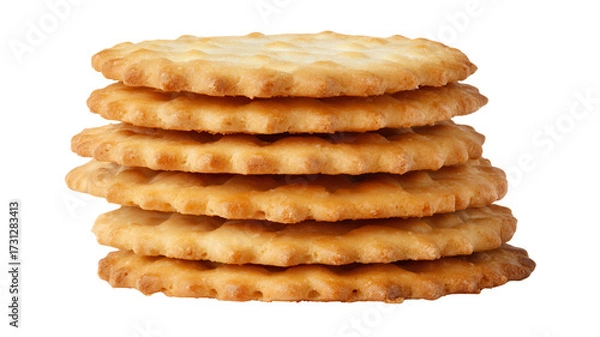 Obraz A stack of crispy, golden-brown wafers, each with a textured surface, showcasing layers and a delicious, inviting appearance.