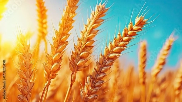 Fototapeta Golden Wheat Field Swaying in the Breeze