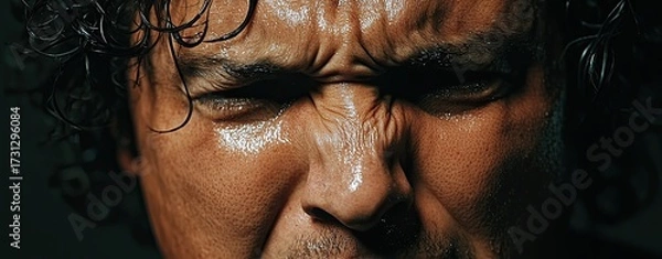 Fototapeta Intense Close-Up of Man Gripping Teeth in Emotion