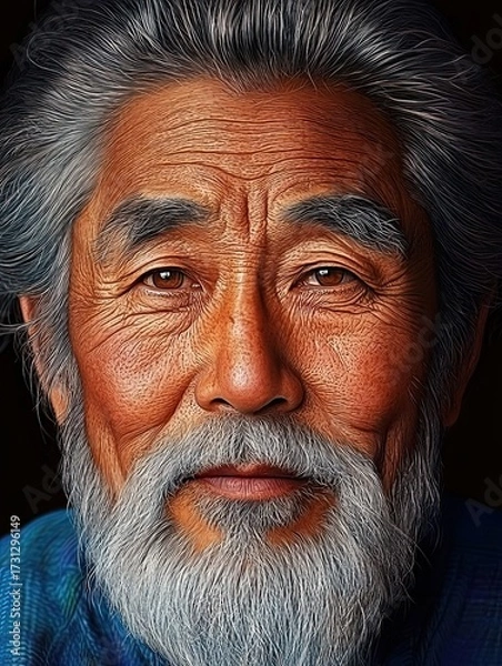 Fototapeta Elderly Man's Face with Hyper Detailed Features