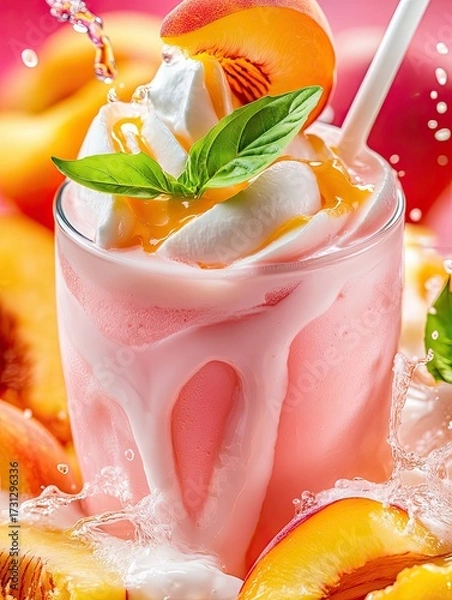 Fototapeta Refreshing Peach Splash in a Creamy Delight