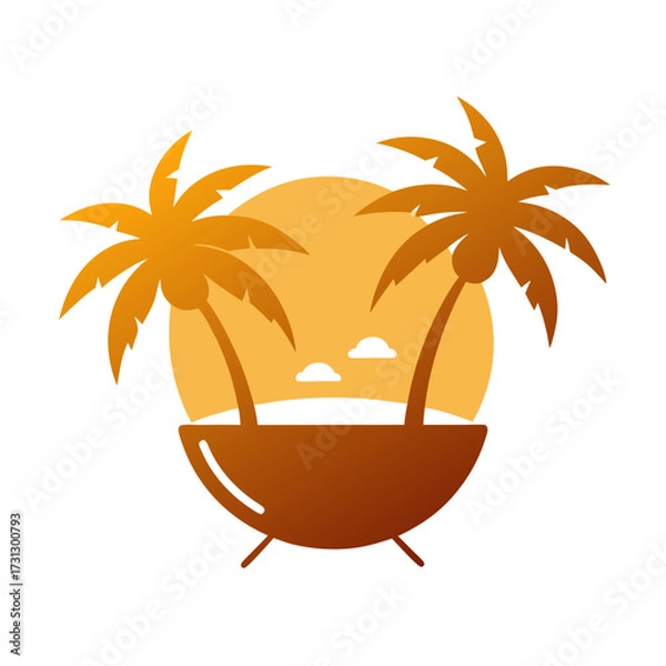 Fototapeta Tropical sunset over palm trees in a bowl