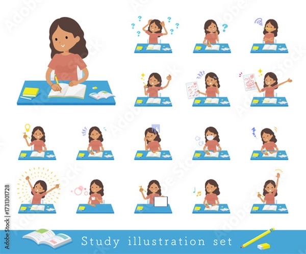 Fototapeta 勉強に関する褐色肌女性のセット