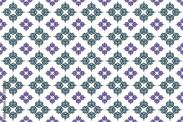 Fototapeta Damask seamless pattern, seamless vector pattern, geometric pattern, motif, background, decorative pattern, wallpaper, art ornament, fabric, vintage.

