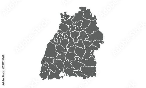 Fototapeta baden-württemberg germany map isolated on white background for website layouts,background,education, precise,customizable,Travel worldwide,map silhouette backdrop,earth geography, political,reports.