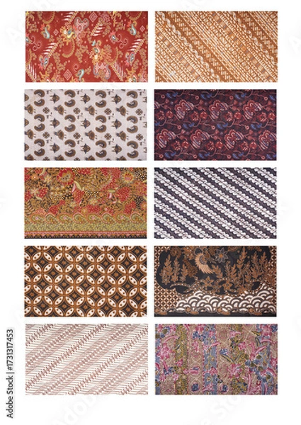 Fototapeta Set collection or collage of various motif or design of Indonesian traditional batik isolated on transparent background