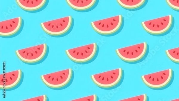 Fototapeta Colorful Watermelon Slices Pattern on Bright Blue Background