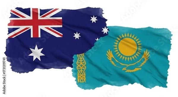 Fototapeta Flags of australia and kazakhstan overlapping isolated on white background