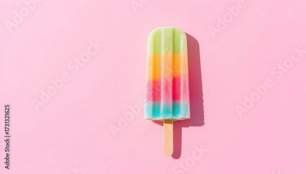 Fototapeta Colorful Tri-Striped Ice Pop on Pink Background with Wood Stick