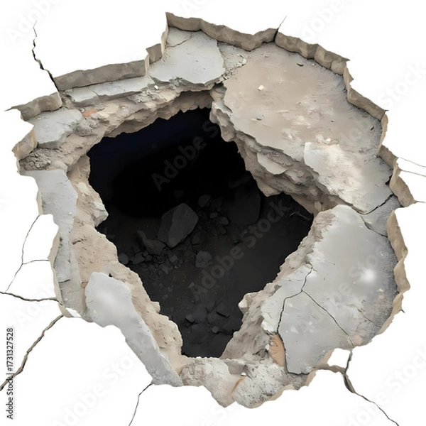 Fototapeta Cratered Concrete: Dramatic Hole Texture