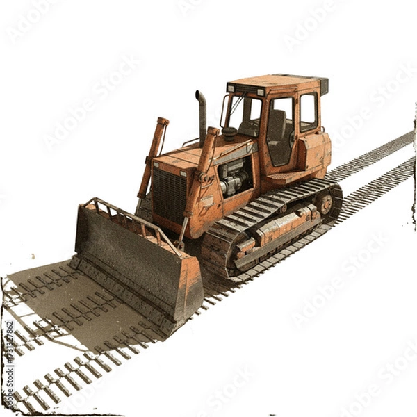 Obraz Orange bulldozer on tracks ready for heavy-duty construction work, moving earth and materials