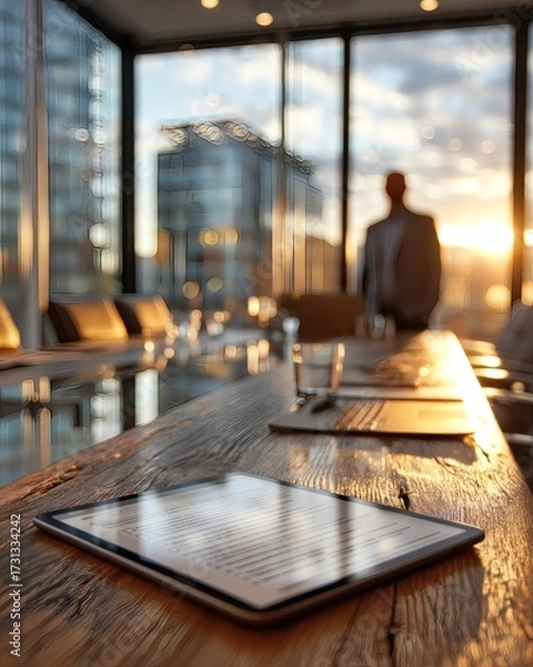 Fototapeta Strategic Meeting Overview Modern Office Digital Presentation Business Environment Executive Perspective