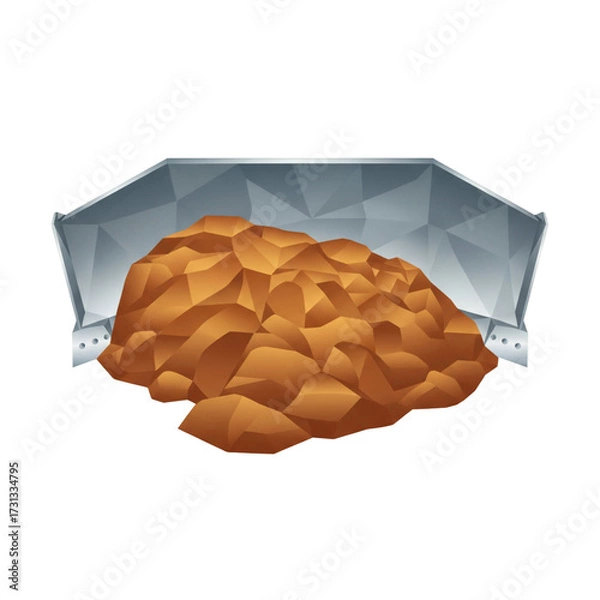 Obraz Modern low-poly illustration of a bulldozer bucket filled with a pile of earth, symbolizing construction, excavation, and earthmoving industry