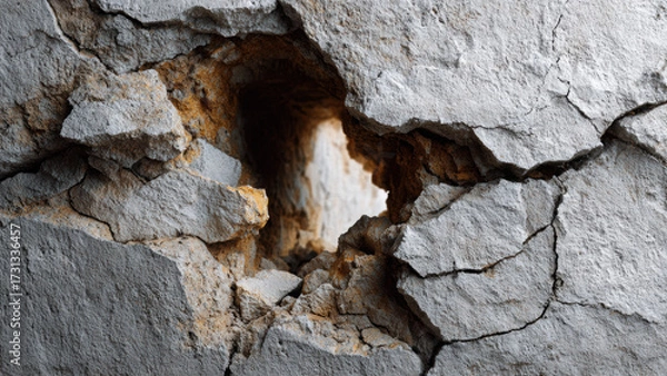 Fototapeta Cracked Concrete Wall Texture with Exposed Damage and Rough Surface