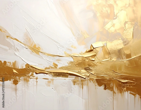 Fototapeta Luxury Abstract Art with Golden Brush Strokes on White Background