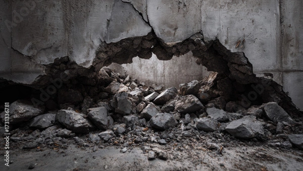 Fototapeta Cracked Concrete Wall Texture with Exposed Damage and Rough Surface