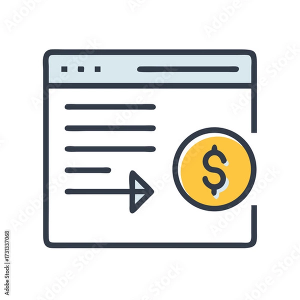 Fototapeta Money transfer icon on webpage in outlined vector style
